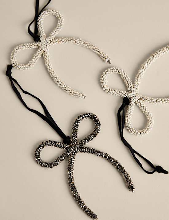 6 Pack Beaded Hanging Bow Decorations