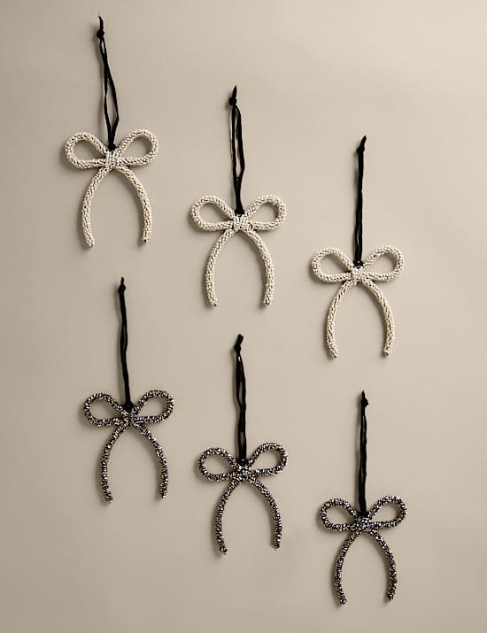 6 Pack Beaded Hanging Bow Decorations