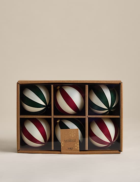 6 Pack Satin Stripe Baubles