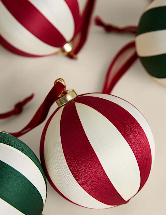 6 Pack Satin Stripe Baubles