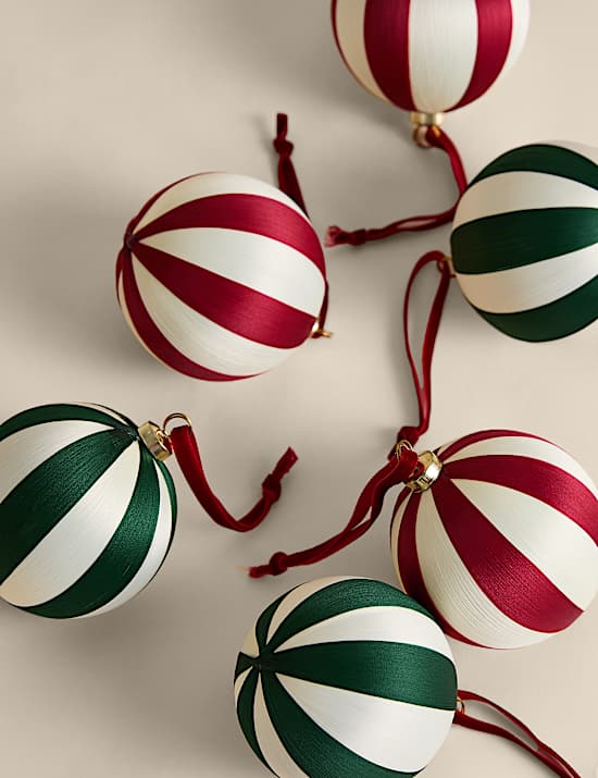6 Pack Satin Stripe Baubles