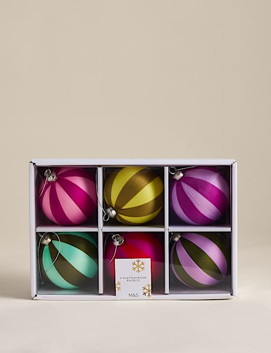6 Pack Satin Stripe Baubles