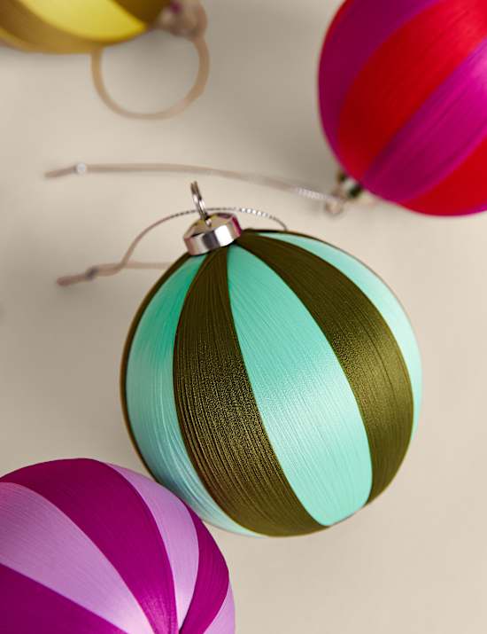 6 Pack Satin Stripe Baubles