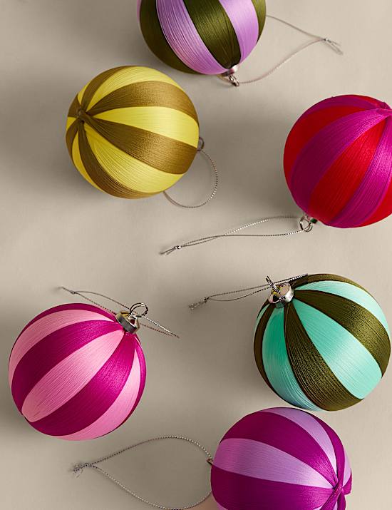 6 Pack Satin Stripe Baubles