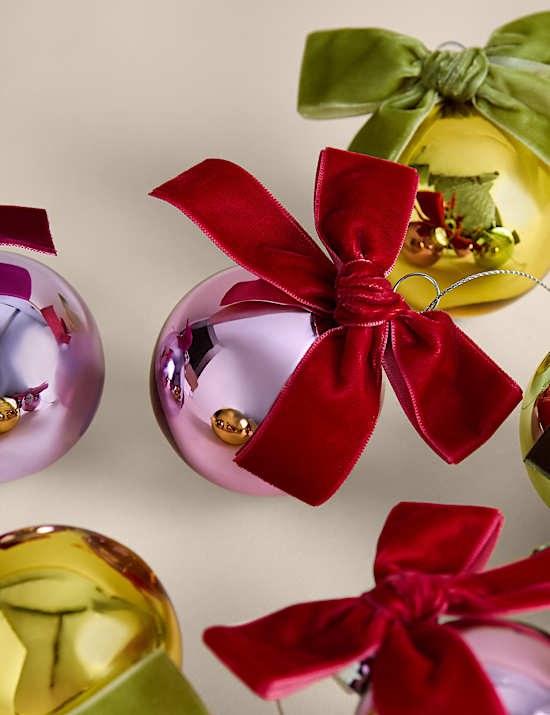 6 Pack Glass Metallic Bow Baubles