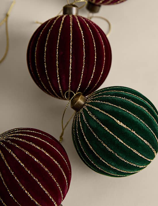 9 Pack Flocked Ridged Baubles