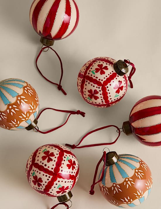 Lot de 6 boules d&eacute;coratives en verre