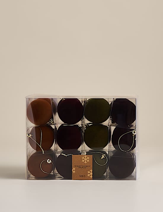 24 Pack Flocked Shatterproof Baubles