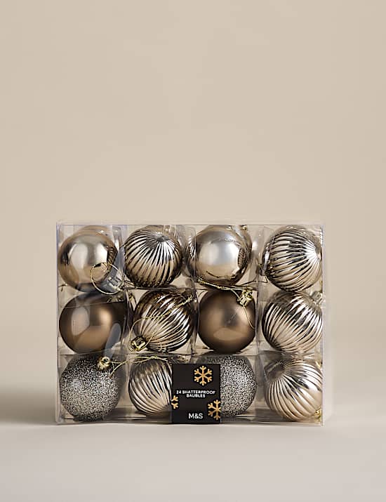 24 Pack Mixed Shatterproof Baubles