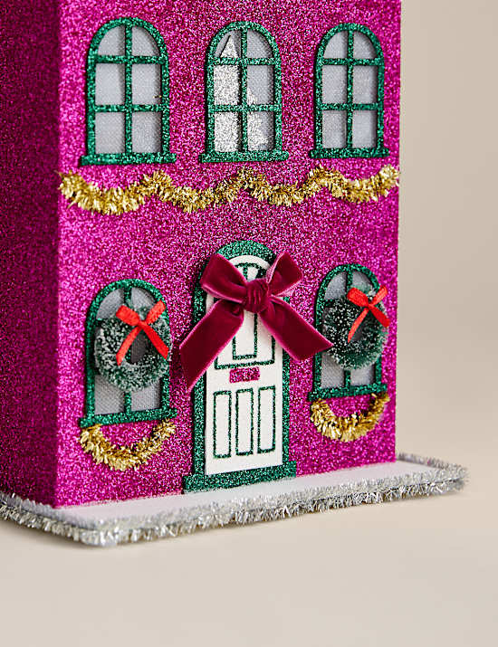 Maison lumineuse en papier multicolore &agrave; paillettes