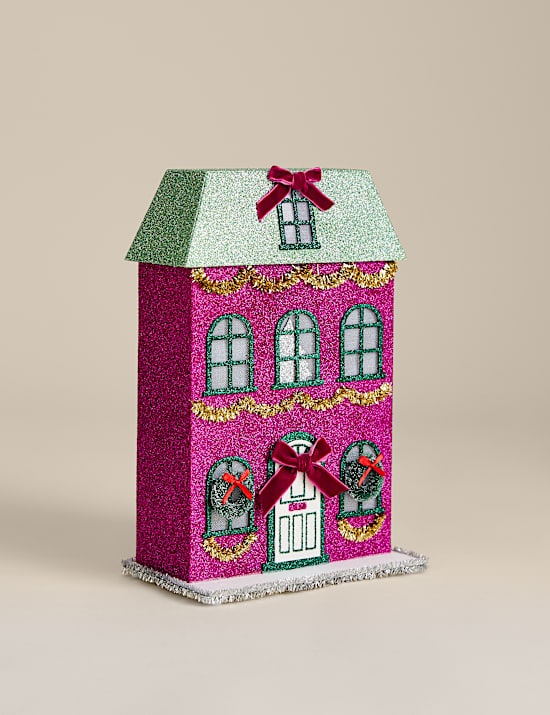 Maison lumineuse en papier multicolore &agrave; paillettes