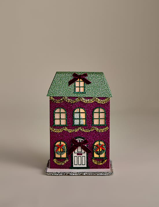 Maison lumineuse en papier multicolore &agrave; paillettes