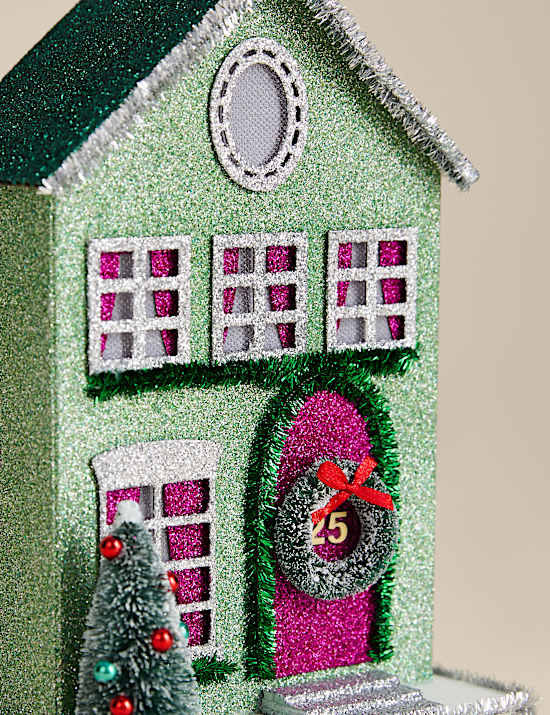 Maison lumineuse en papier multicolore &agrave; paillettes