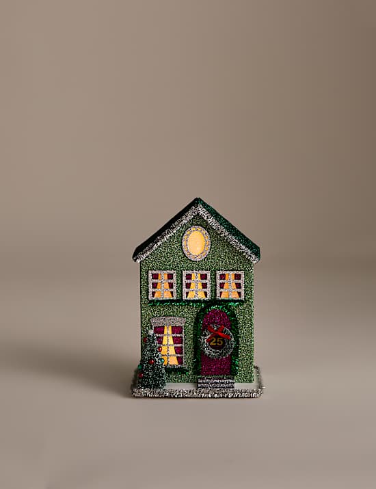 Maison lumineuse en papier multicolore &agrave; paillettes