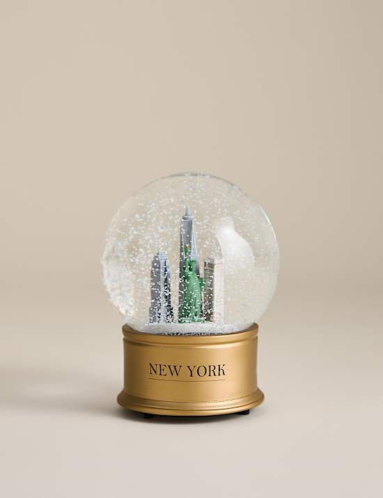 Boule &agrave; neige lumineuse avec texte &laquo; New York City &raquo;