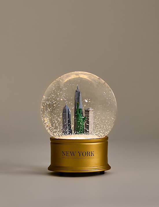 Boule &agrave; neige lumineuse avec texte &laquo; New York City &raquo;