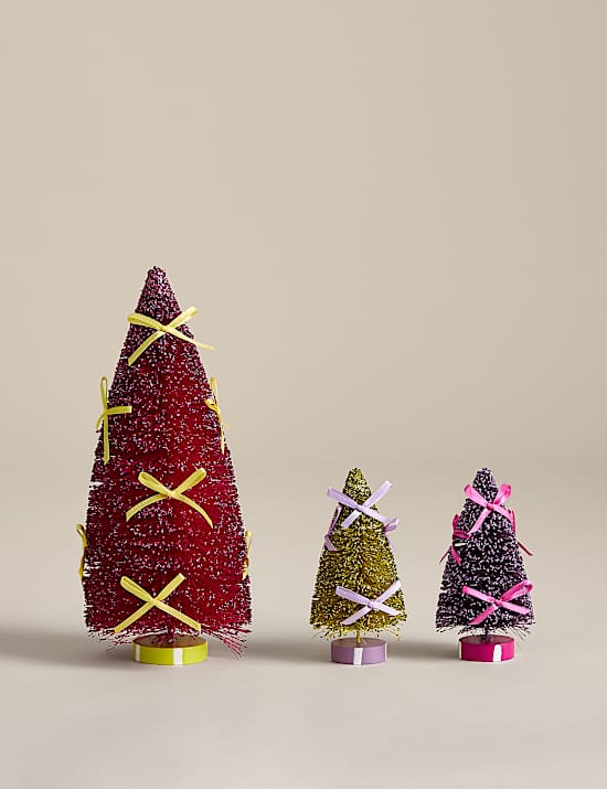 Lot de 3 d&eacute;corations multicolores pour sapin orn&eacute;es d'un noeud