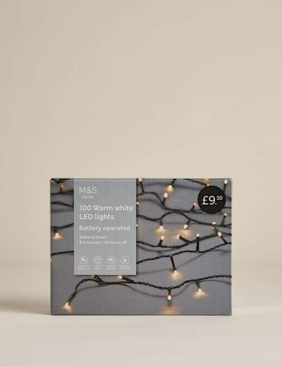 100 נורות LED בצבע לבן חם, עם סוללות