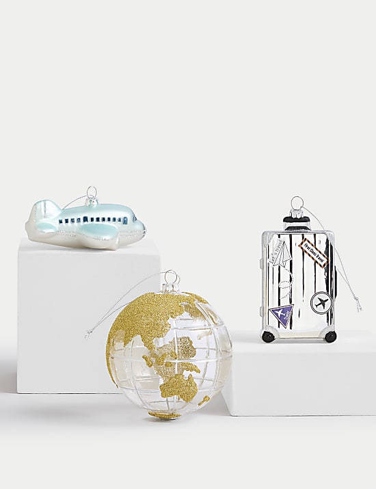 Ασημί κρεμαστό γυάλινο διακοσμητικό με σχέδιο βαλίτσα