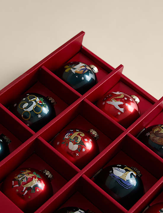 12pk Glass 12 Days of Christmas Baubles