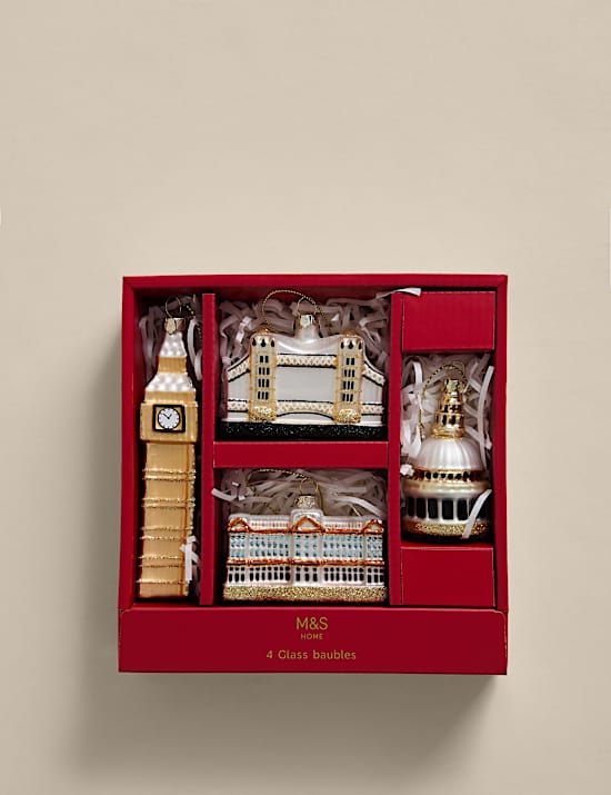 4pk Glitter Glass London Hanging Decorations