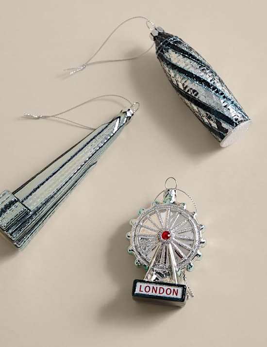 3pk Glass London Icon Hanging Decorations
