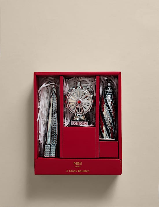 3pk Glass London Icon Hanging Decorations