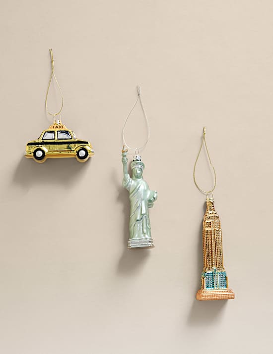 3pk Glass Hanging New York Decorations