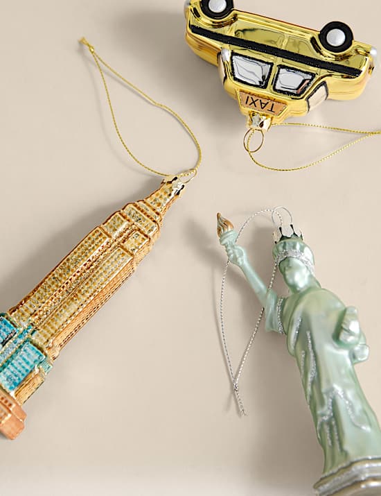 3pk Glass Hanging New York Decorations
