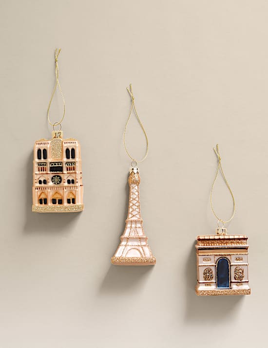 3pk Glass Hanging Paris Decorations