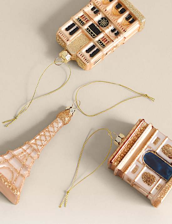 3pk Glass Hanging Paris Decorations