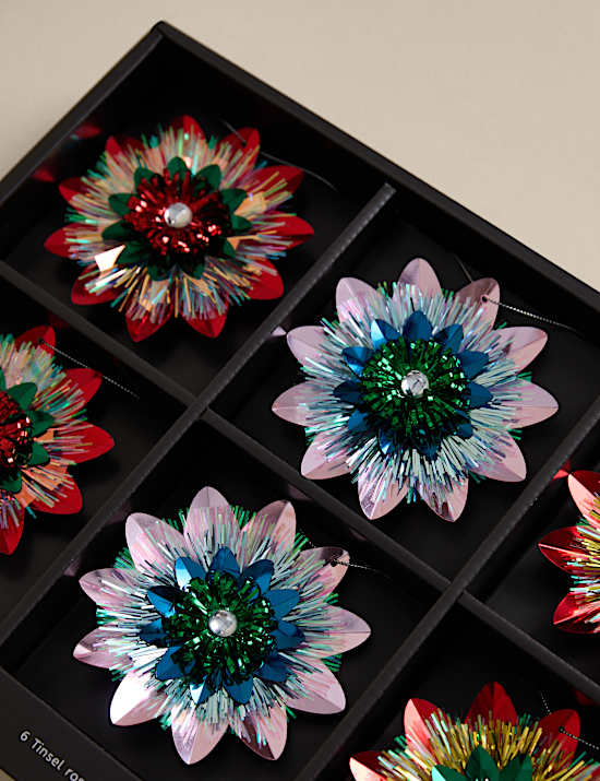 6pk Hanging Tinsel Rosette Decorations