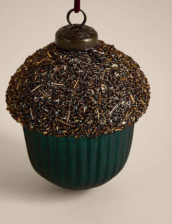 Glass Hanging Embellished Acorn Decoration