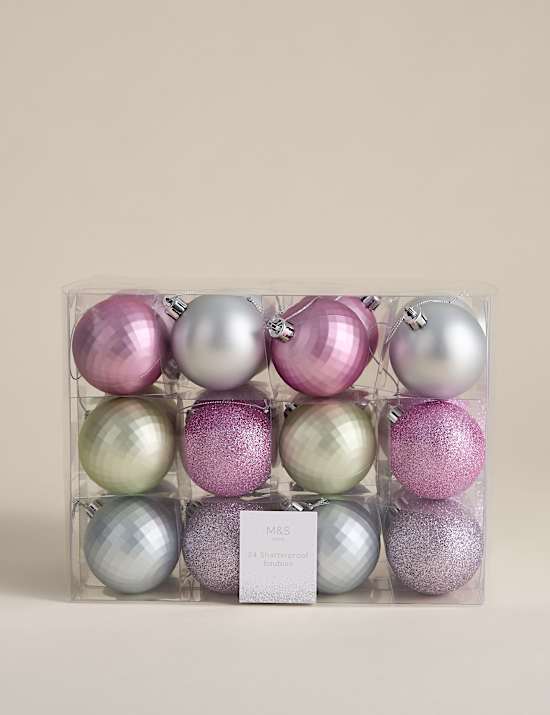 24pk Multicoloured Shatterproof Baubles