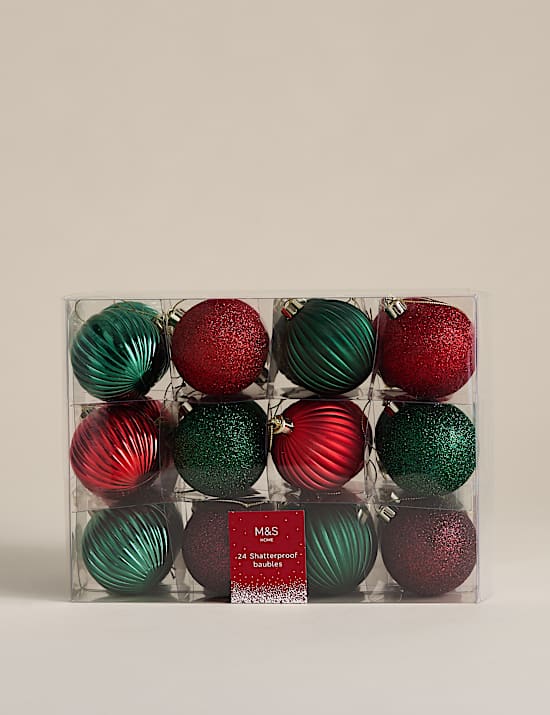 24pk Multicoloured Shatterproof Baubles