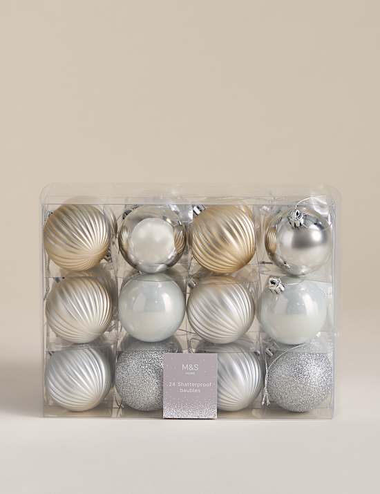 24pk Multicoloured Shatterproof Baubles