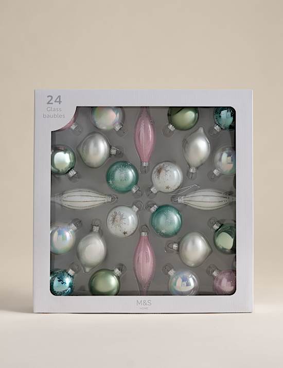 24pk Decorative Glass Baubles