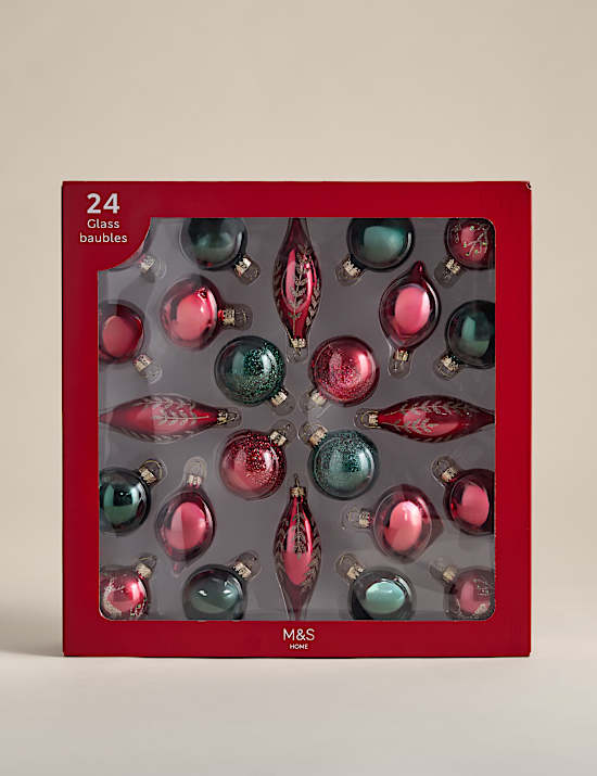 24pk Decorative Glass Baubles