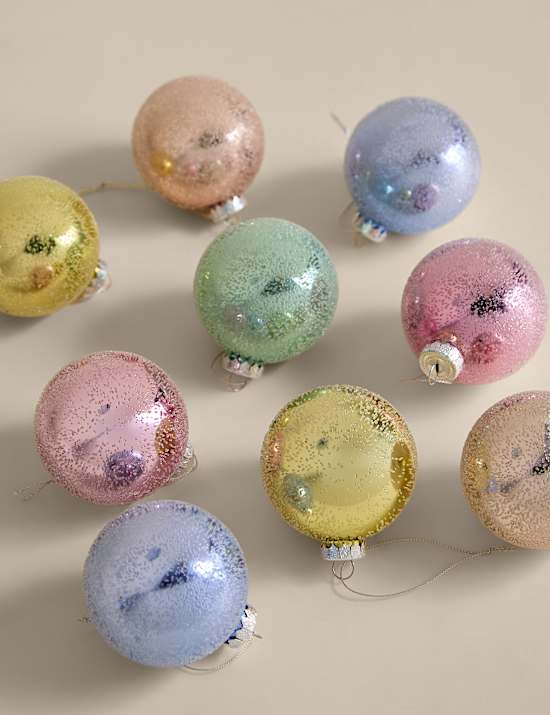 9pk Pastels Metallic Glass Baubles
