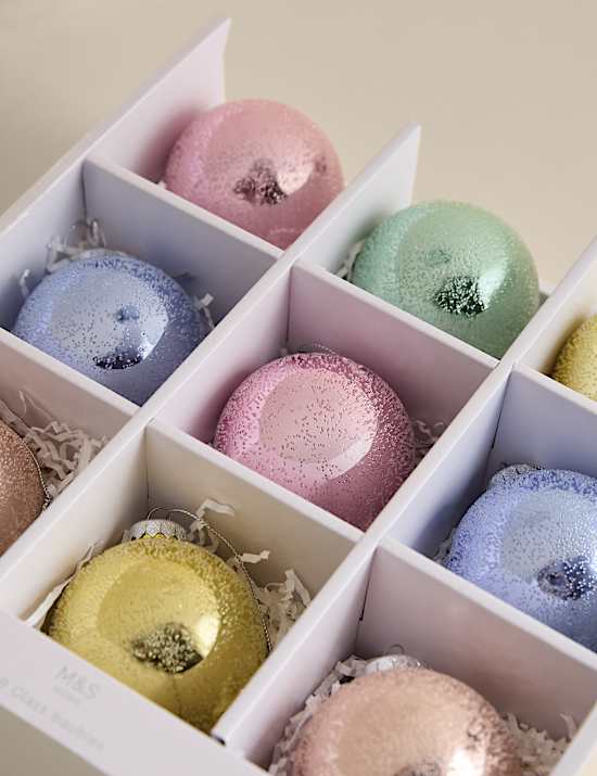 9pk Pastels Metallic Glass Baubles