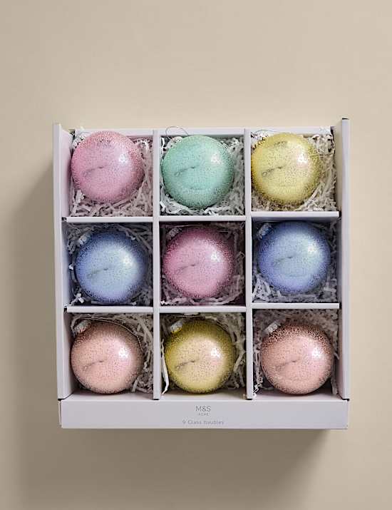 9pk Pastels Metallic Glass Baubles