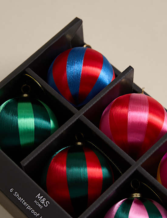 6er-Pack Gestreifte, bruchsichere Christbaumkugeln