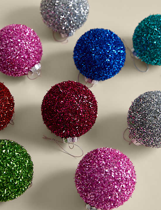 9pk Multicoloured Tinsel Baubles