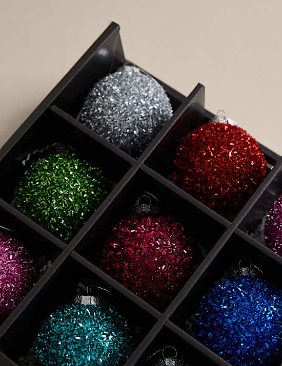 9pk Multicoloured Tinsel Baubles