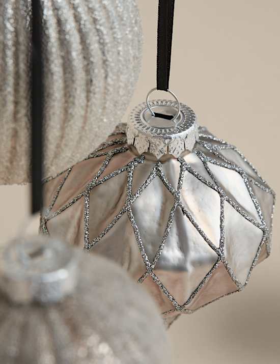 20pk Silver Grey Glass Baubles