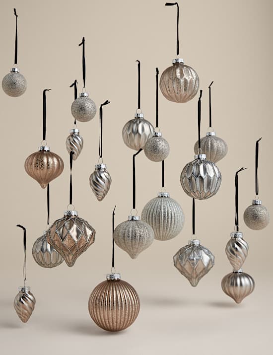 20pk Silver Grey Glass Baubles