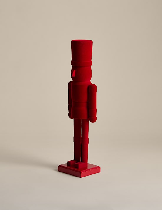 Red Flocked Wood Nutcracker Room Decoration