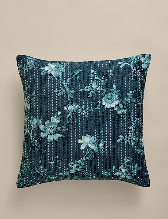 Pure Cotton Floral Kantha Stitch Cushion