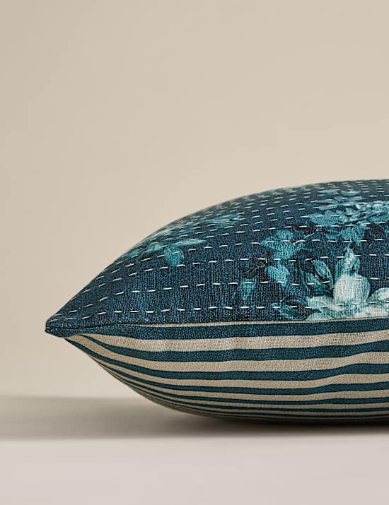 Pure Cotton Floral Kantha Stitch Cushion