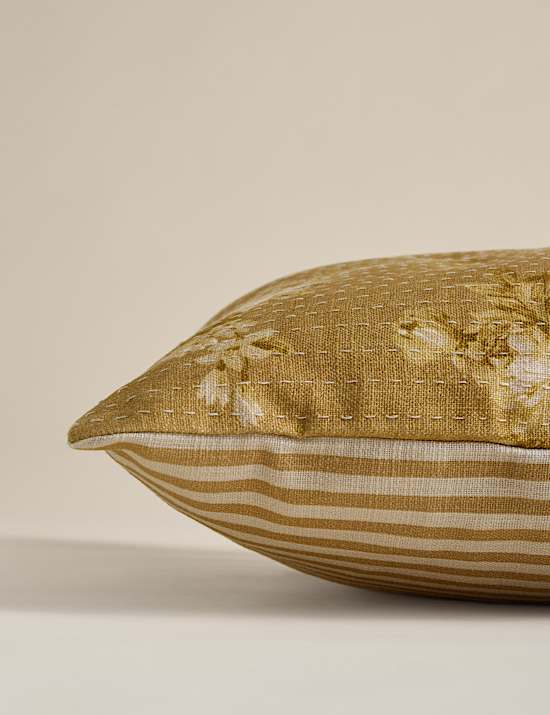 Pure Cotton Floral Kantha Stitch Cushion